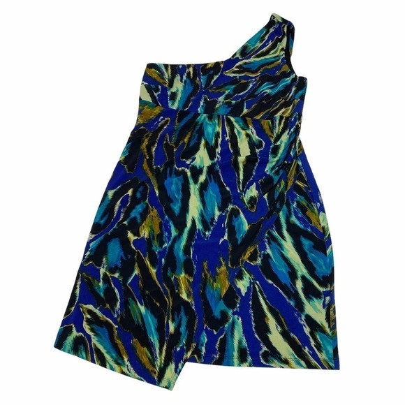 Abs Silver Label One Shoulder Multicolored Aztec Print Mini Sheath Dress - Picture 5 of 12